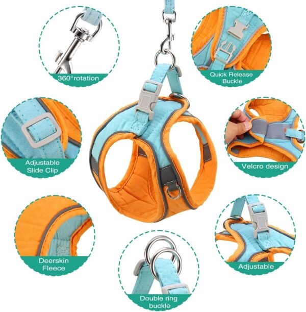 ORIA Pet Harness, Dog Harness, Cat Harness and Leash Set, Breathable Pet Vest, Reflective Strips Jacket for Small Kitten, Puppy, Rabbit, Orange and Blue, XXS - Image 4