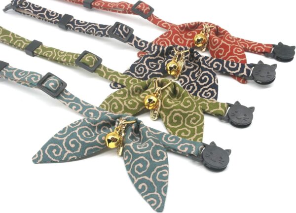 PetSoKoo Bunny Ears Cat Collar, Japan Lucky ‘開三運’ Charm. Safety Breakaway Bowtie Kitten Collar with Bell, Light Blue - Image 5