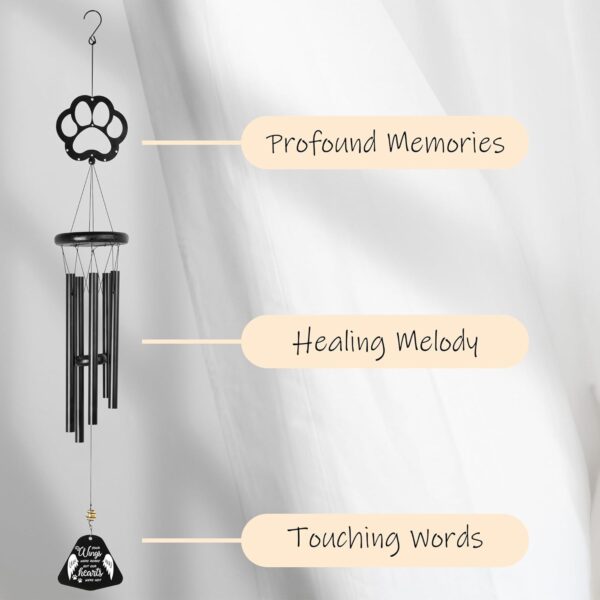 Dog Memorial Gift for Loss of Dog, Pet Remembrance Black Wind Chime with Pet Paw, Sympathy Gift, Dog Bereavement Passing Away Present, Wing - Image 2