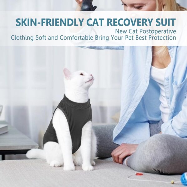 SUNFURA Cat Recovery Suit, Cat Onesie for Cats After Surgery, Breathable Cat Surgical Spay Suit for Abdominal Wounds Skin Diseases, E-Collar Alternative Cat Surgery Shirt Anti Licking, Grey S - Image 7