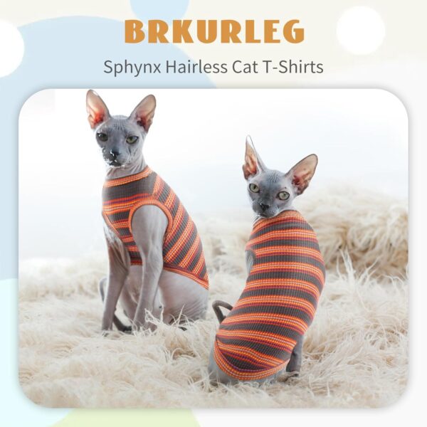 Sphynx Hairless Cats Shirt Puppy Clothes Soft Cotton T-Shirts Cute Cats Pajamas Cat Stripes Vest Pet Clothes, Round Collar Vest Kitten Shirts(Red Stripes, S) - Image 2