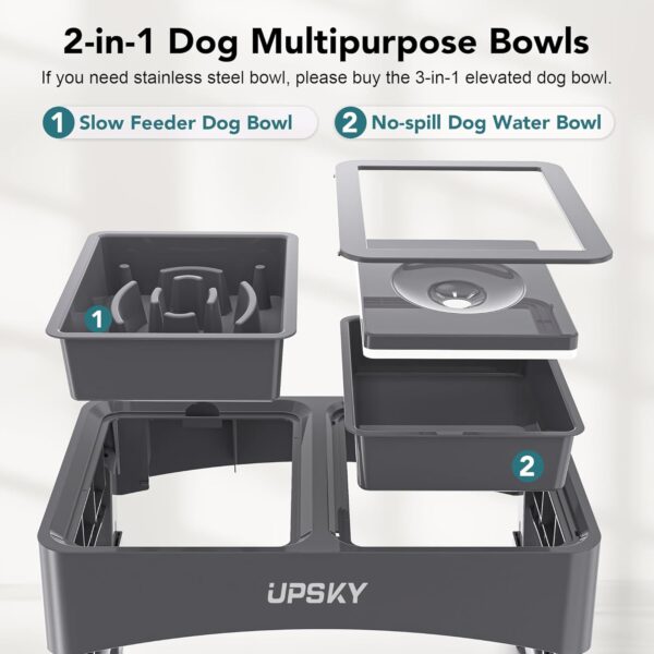 UPSKY 2-in-1 Elevated Dog Bowls Slow Feeder, 4 Height Adjustable Raised Dog Bowl Stand No Spill Dog Water Bowl Dispenser, Anti-Slip Dog Food and Water Bowl for Small Medium Dog - Image 3