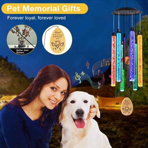 Solar Pet Memorial Wind Chime, Dog Memorial Gifts for Loss of Dog, Rainbow Bridge Pet Memorial Gifts, Loss of Dog Sympathy Gift, in Memory of Dog Cat, 6 LED Tubes Color Changing Rainbow, 33" - Image 2