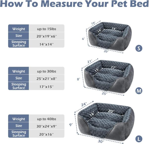 INVENHO Dog Bed for Large Medium Small Dogs/Puppy, Rectangle Washable, Orthopedic, Soft Calming Sleeping Durable Pet Cuddler with Anti-Slip Bottom S(20"x19"x6") - Image 3