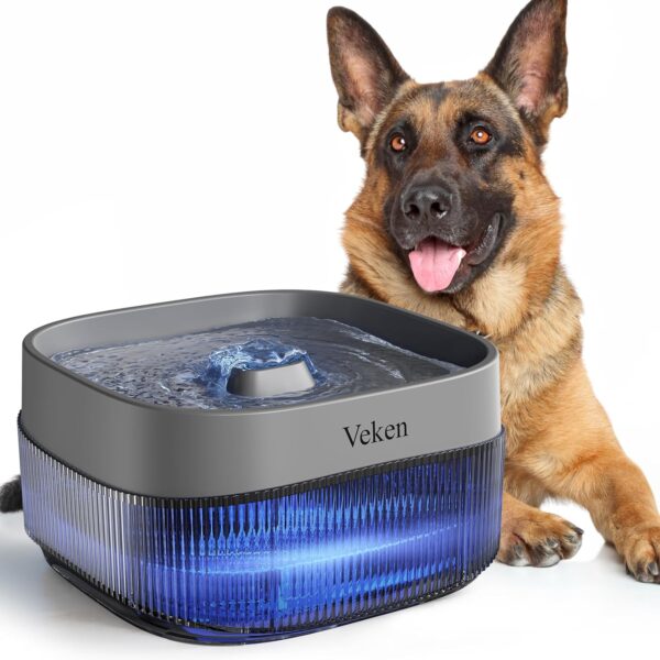 Veken Dog Water Fountain,135oz/4L Dog Water Bowl Dispenser and Automatic Pet Water Fountain for Small to Medium Dogs, Cats & Other Pets，Cat Water Fountain with Replacement Filter(Grey)