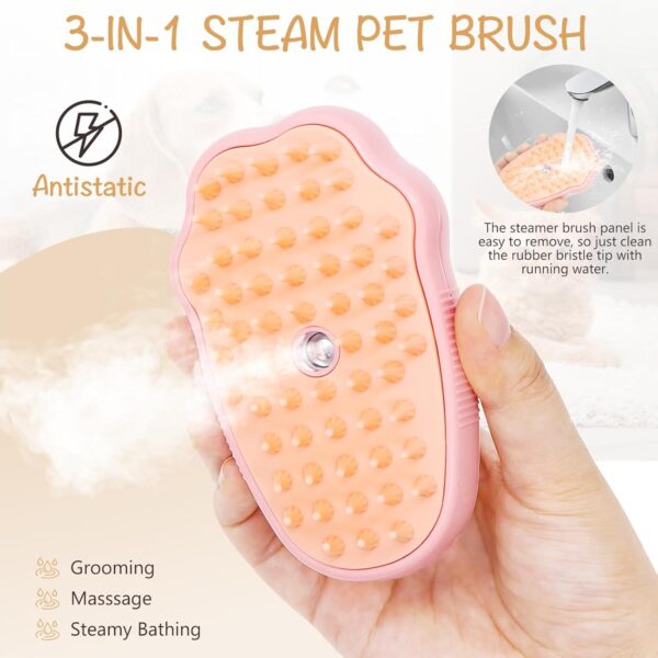 Pet Steam Brush - 3 In 1 Steamy Cat Brush, Rechargeable Steamy Pet Brush Self Cleaning Cat Groom Brush, Silicone Spray Cat Steamer Brush Massage, Pet Hair Removal Comb For Cat Dog - Image 3