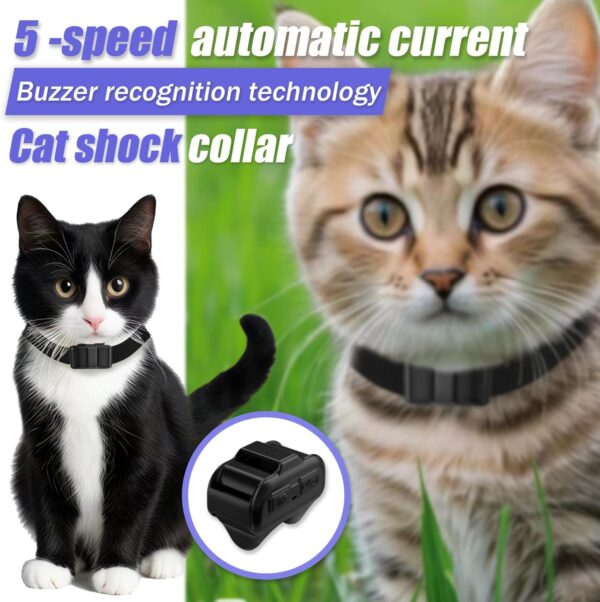 Rechargeable Cat Shock Collar with 2 Training Modes – Stop Meowing & Correct Bad Behavior Effectively | No Remote Control Needed | for Small to Medium-Large Cats 5-15lbs, Black - Image 4