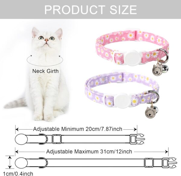 Lionet Paws 2pcs Pack Cotton Cat Collar,Breakaway Buckle with Daisy Pattern and Brand Pendant Cute Adjustable Cat Kitten Collar,Ideal for Girl Cats Boy Cats - Image 4