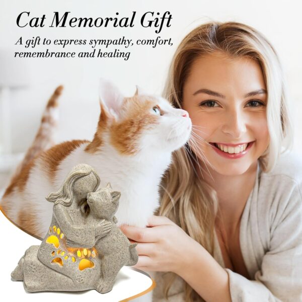 Cat Memorial Gift, Granite Sculpture, Hand-Sculpted Resin Pet Loss Sympathy Gift with LED Candle Holder, Home Decor for Pet Owners (Granite) - Image 2