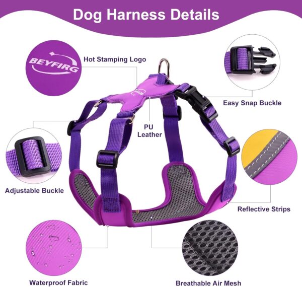 BEYFIRG_ Dog Harness and Leash Set for Small and Medium Sized Dogs, Lightweight & Soft Puppy Harness, Adjustable and Reflective Harness Set for Training, Walking (S, Purple) - Image 2