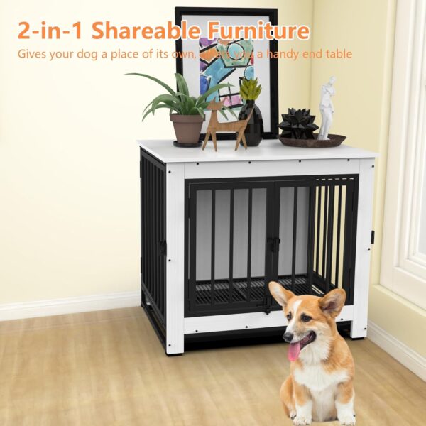 Dog Crate Furniture, Dog Crate End Table for Small and Medium Dogs,Wooden Cage Kennel Furniture Indoor, Modern Dog Crate with Multi-Purpose Removable Tray, Double-Doors Dog Furniture, White - Image 2