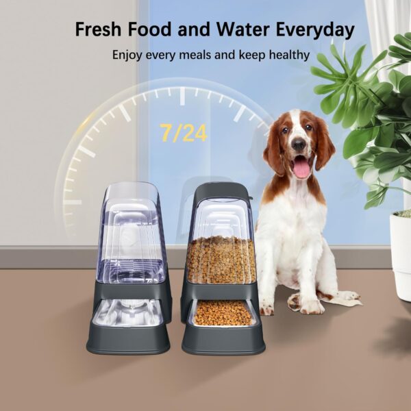 Automatic Dog and Cat Food Feeder and Water Dispenser Set with Stainless Steel Bowls,Gravity Pet Food and Water Feeders,100% BPA-Free,Large Capacity for Cats Dogs Pets… (5L dark gray) - Image 7