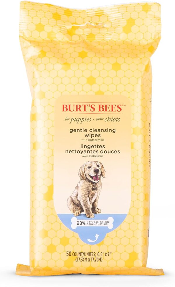 Burt's Bees for Pets Puppy Wipes - Puppy & Dog Wipes for Cleaning and Grooming - Tearless Solution - Cruelty Free, Formulated without Sulfates and Parabens, pH Balanced for Dogs - 50 Count