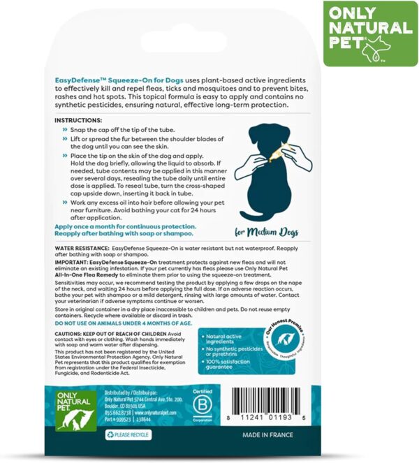 Only Natural Pet Flea and Tick Prevention for Medium Breed Dogs (15 to 40 lbs) - EasyDefense Flea & Tick Herbal Squeeze-On Drops - Natural Flea Control - Pet Flea Treatment - Three Month Supply - Image 2