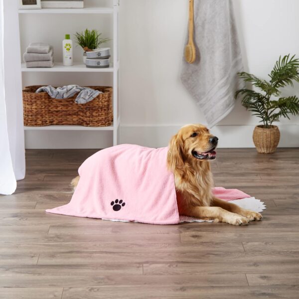 Bone Dry Pet Grooming Towel Collection Absorbent Microfiber X-Large, 41x23.5", Embroidered Pink - Image 5