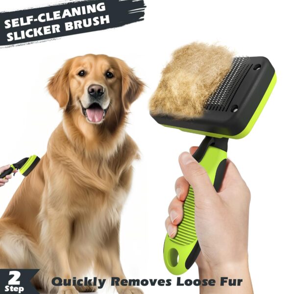 3PCS Dog Brush I Dog Brush for Shedding I Deshedding Dog Brush I Dog Bath Brush I Slicker Brush For Dogs I Dog Comb I Premium Pet Supplies (Green Black) - Image 5