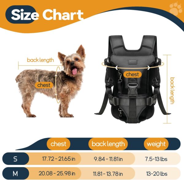 YUDODO Dog Backpack Carrier with 7 Adjustable Buckles Easy-fit Pet Dog Front Carrier for Small Dog Legs Out Dog Chest Carrier for Traveling Walking Cycling (M Black) - Image 2