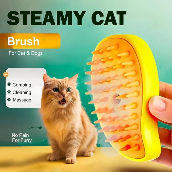 Premium Steam Cat Brush - 3 in 1 Pet Grooming Tool, Steamy Hair Shedding Comb, Fur Removal with Water Vapor, Rechargeable Misty Cleaner for Cats & Dogs. (1 Unit) - Image 2