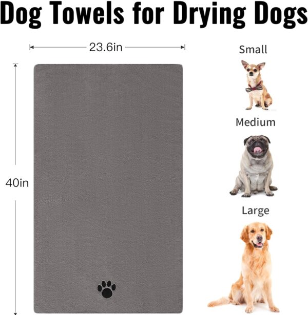 Microfiber Dog Towels for Drying Dogs, Super Absorbent and Soft Pet Grooming Towel, 40 Inch X 23.6 Inch, Perfect Dog Shower & Bath Supplies for Large, Medium or Small Dogs, Grey - Image 3