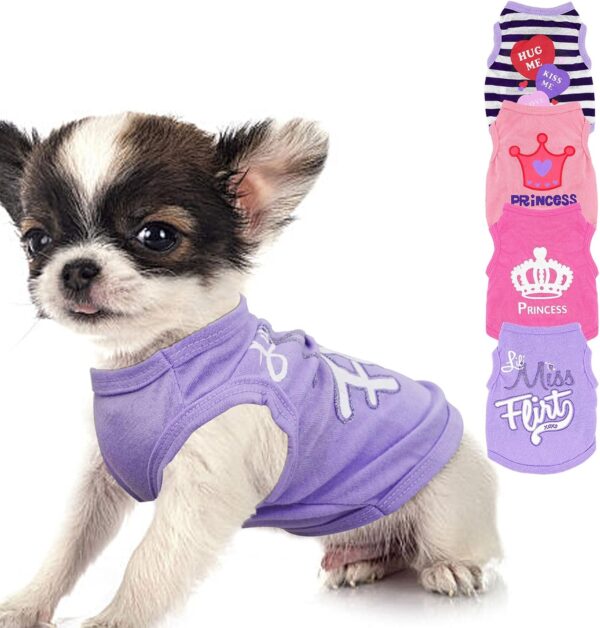 4 Pieces Dog Clothes for Small Dogs Girl Summer Soft Puppy Clothes Cute Chihuahua Teacup Dog Clothes Female Dog Shirts Breathable Pet Clothing Pink Girl Dog Clothes (XX-Small), pink,purple