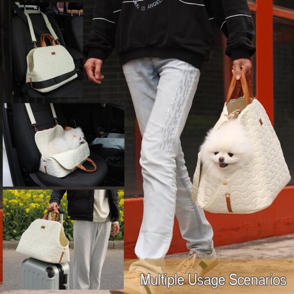 Small Dog Carrier Bag Woman,Puppy Purse Large Cat Pups Kennel,Car Seat,Breathable Mesh Soft Cushion,Traveling Pets Tote for Hiking Picnic Outdoor (Cream Color) - Image 4