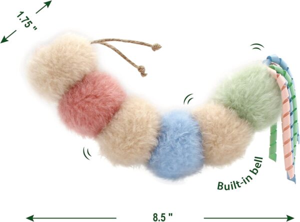 Interactive Natural Catnip Kicker, with Rattle and Ribbon, Bite Resistant, for All Ages Indoor Cat, Soft Caterpillar Kicker, Fluffy Kitten Toy - Image 4