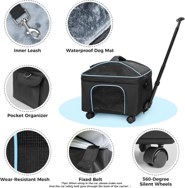 Airline Approved Cat Dog Carrier w Silent Wheel, Pet Carriers for Small Dogs Cats, Soft Travel Carrier Bag w Handle and Shoulder,Ideal for Outdoor (Black) - Image 6