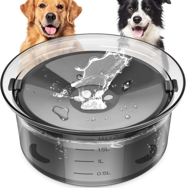 2L/70oz Dog Water Bowl No Spill Slow Water Feeder,Large Capacity Pet Water Dispenser,Pet Water Bowl for Vehicle/Outdoor/Indoor(Grey)