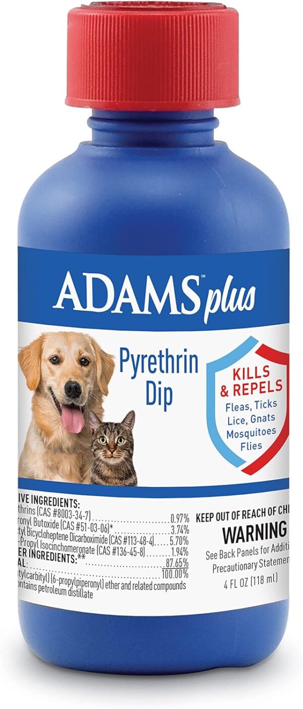 Adams Plus Pyrethrin Dip For Dogs and Cats | Kills and Repels Fleas, Ticks, Lice, Gnats, Mosquitoes and Flies | 4 Fl Oz