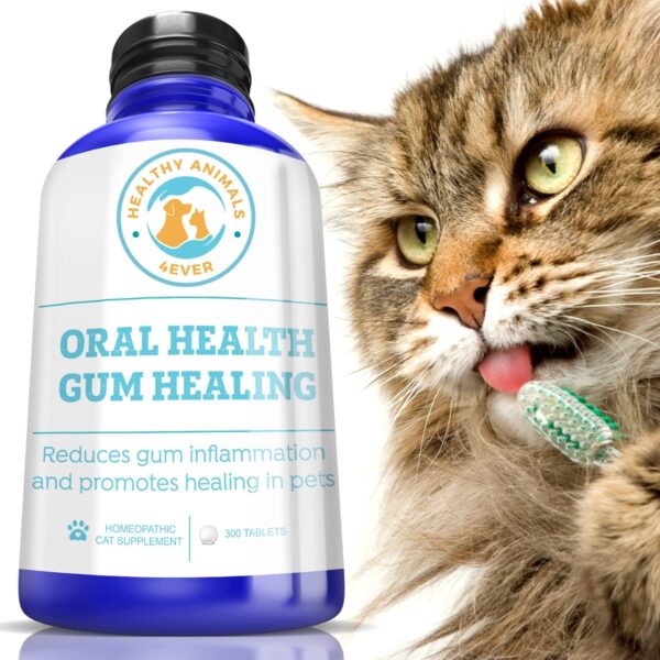 Healthy Animals 4 Ever Oral Health Gum Healing for Cats - Relieves Inflammation, Soothes Pain, Fights Gum Disease - Natural, Non-GMO, Organic - Gluten, Preservative & Chemical Free Supplement - 300 ct