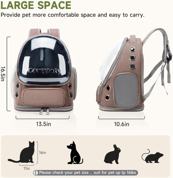 Cat Backpack Carrier, Breathable Cat Carrier Large Space Bubble Pet Backpack for Kitty Small Dog up to 15lbs, Transparent & Foldable Pet Carrier for Travel Hiking - Image 6