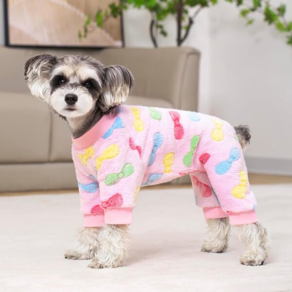 Puppy Pink Bow Dog Pajamas,Winter Cat Dog Clothes for Small Dogs Girl Chihuahua Yorkie, Pet Dog Dog Sweater Onesie Clothing, Lightweight Velvet Apparel Outfit - Image 4