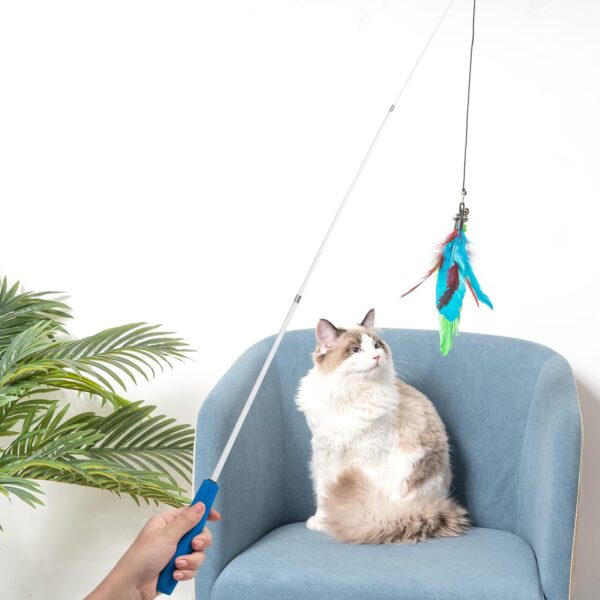 Cat Toys Feathers Wand, Interactive Cat Toy Kitten Toys 2 Retractable Cat Wand Toy and 7 Feather Teaser Refills with bells, Telescopic Cat Fishing Pole Toy for Indoor Bored Cats Gifts Exercise Pack - Image 7