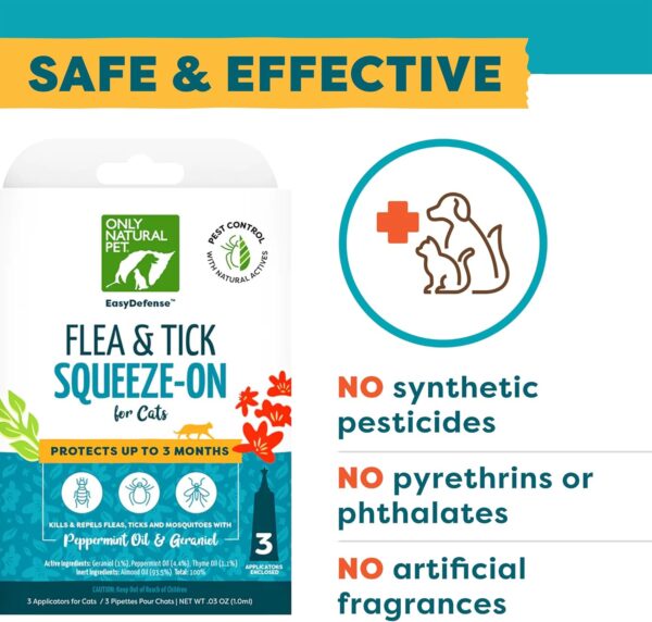 Only Natural Pet Flea and Tick Prevention for Cats - EasyDefense Flea Remedy - Natural Flea Control Squeeze-On Drops - Tick and Flea Protection - Three Months Supply (Single) - Image 5