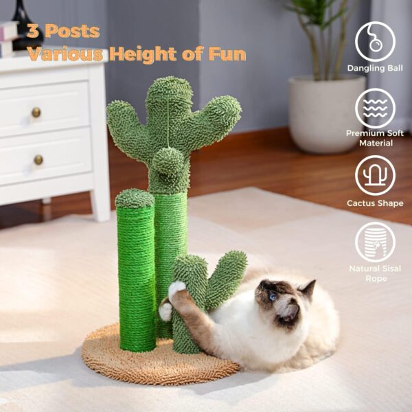 PAWZ Road Cat Scratching Post Cactus Cat Scratcher Featuring with 3 Scratching Poles and Interactive Dangling Ball -Medium 23 Inches - Image 3