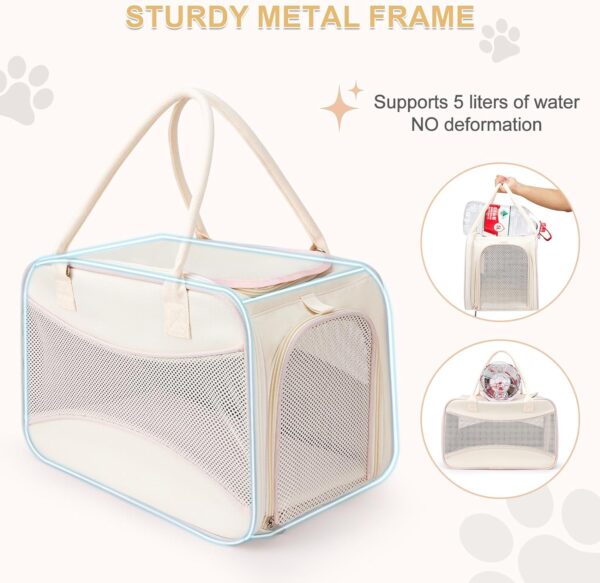 Cat Carrier for Cat, Puppy Airline Approved, Pet Carrier Bag with Solid Outer Frame Design, Foldable Bowl, Adjustable Shoulder Strap, Cat Carrier for Travel, Outdoor Max 15 lbs, Beige - Image 5