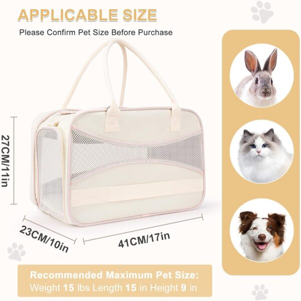 Cat Carrier for Cat, Puppy Airline Approved, Pet Carrier Bag with Solid Outer Frame Design, Foldable Bowl, Adjustable Shoulder Strap, Cat Carrier for Travel, Outdoor Max 15 lbs, Beige - Image 4