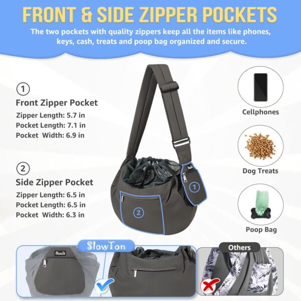 SlowTon Dog Carrier Sling - Hard Bottom Support Dog Carriers for Small Dogs with Adjustable Padded Shoudler Strap, Dog Purse for Puppy Cat Pet with Drawstring Opening Storage Zipper Pockets (Grey) - Image 5