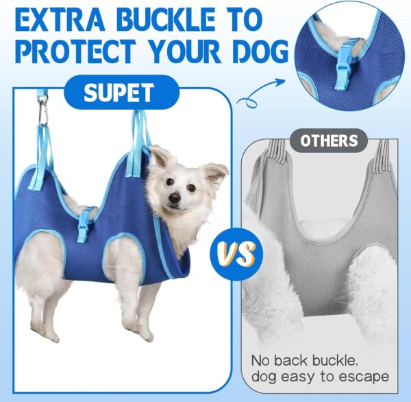 Supet Dog Grooming Hammock for Dog and Cat, Relaxation Pet Grooming Sling Helper, Breathable Pet Grooming Hammock for Nail Trimming, Ear/Eye Car with Nail Clippers/Trimmers/Scissors Blue - Image 2