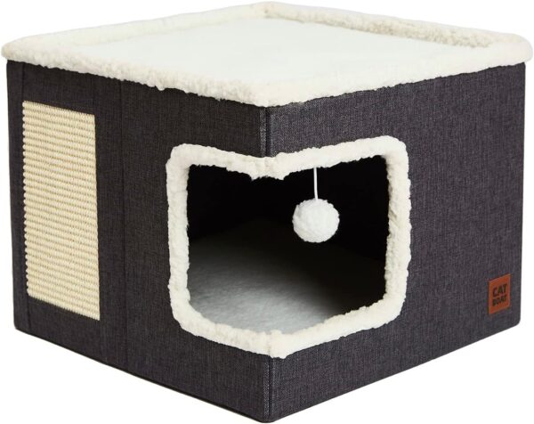 CATBOAT Cat Bed for Indoor Cats Cube House, Covered Cat Cave Beds & Furniture with Scratch Pad and Hideaway Tent, Cute Modern Cat Condo for Multi Small Pet Large kitten kitty, Grey - Image 8