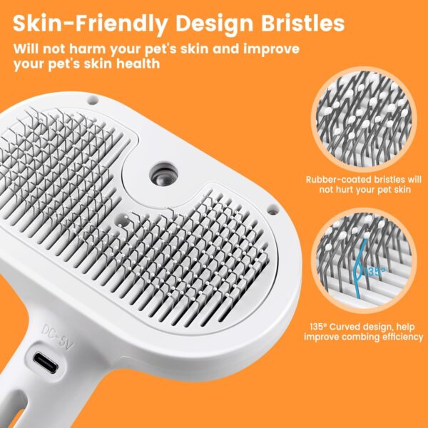 Cat Steam Brush for Shedding, Steamy Cat Brush for Long & Short Haired Cats & Dogs, Spray Cat Brush for Pet Grooming, Self-Cleaning Pet Hair Removal Comb with Water Tank - Image 4