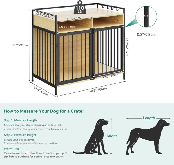 YITAHOME Large Dog Crate, 41" Heavy Duty Dog Kennel with 2 Drawers End Table, Wooden Dog Cage Indoor Dog House Pet Crate Table with Double Doors for Large Medium Small Dogs, Walnut Color - Image 3