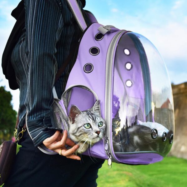 Pet Backpack Carrier Bubble Expandable Foldable Breathable Cat Carrier Dog Carrier Backpack for Hiking, Travelling, Camping, Up to 20Lbs (Purple) - Image 7