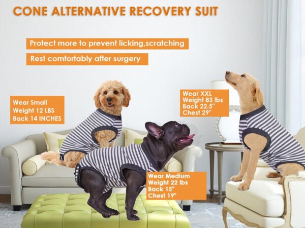 Wabdhally Dog Surgery Recovery Suit,Surgical Suit for Medium Female Male Dogs,Soft Combed Cotton,Striped Grey Onesie M - Image 2