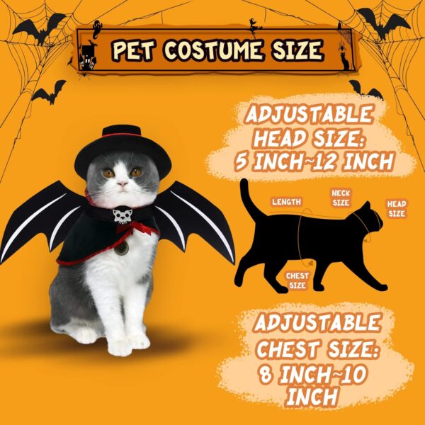 Pet Costumes Cat Cosplay 3 PCS, Vampire Cloak with Bowler Hat Bat Wings Pet Cosplay Costumes for Small Cats Funny Holiday Clothes for Black Halloween Night Bloody Zombie Party Easter Gift - Image 4