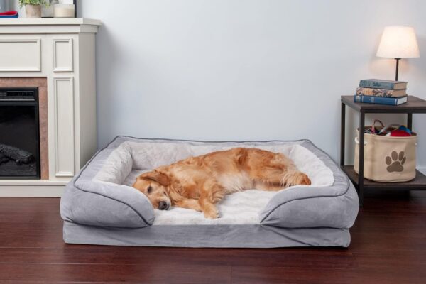 Furhaven Cooling Gel Dog Bed for Large Dogs w/ Removable Bolsters & Washable Cover, For Dogs Up to 95 lbs - Plush & Velvet Waves Perfect Comfort Sofa - Granite Gray, Jumbo/XL, 40.0"L x 32.0"W x 9.5"Th - Image 4