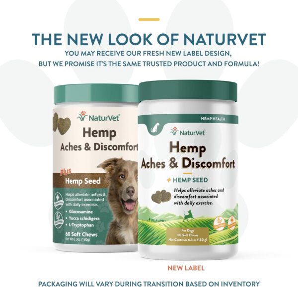 NaturVet Hemp Aches & Discomfort Plus Hemp Seed for Dogs, 60 ct Soft Chews, Made in The USA - Image 2