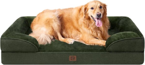 EHEYCIGA Orthopedic Dog Beds for Extra Large Dogs, Waterproof Memory Foam XL Dog Bed with Sides, Non-Slip Bottom and Egg-Crate Foam Big Dog Couch Bed with Washable Removable Cover, Dark Green