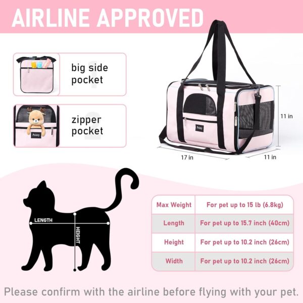 17x11x11 Inches Pet Carrier for Small Dogs,Kitten Under 15 Lbs,Delta/American/United Airline Approved Soft-Sided Cat,Dog Bag Animal Carriers,Pet Travel Carrier Bag with Two Storage Pockets-Pink - Image 2