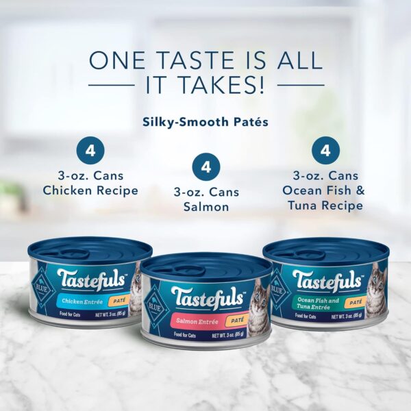 Blue Buffalo Tastefuls Natural Pate Wet Cat Food Variety Pack, Salmon, Chicken, Ocean Fish & Tuna Entrées 3-oz Cans (12 Count - 4 of Each Flavor) - Image 3